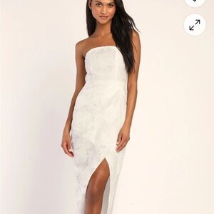 Lulu's White Strapless Sheath Dress with Slit